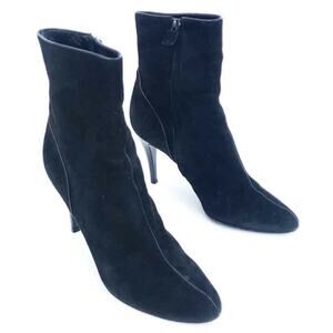 Ellie Tahari Italy Black Suede Booties Boots 40 (10US) Zip Up Side Stilleto Heel